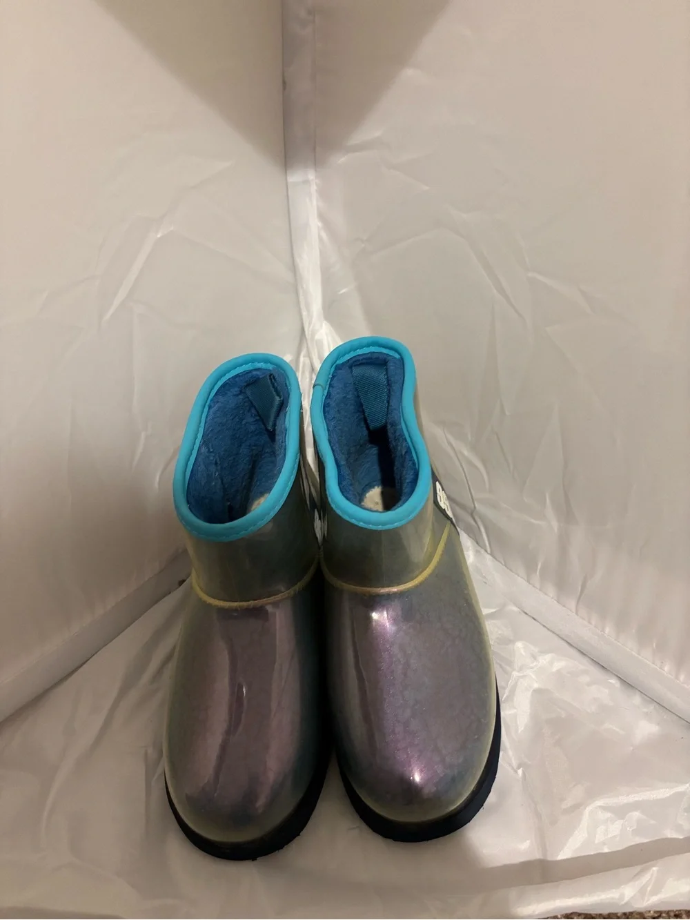 UGG Kids Iridescent Purple Gray Short Boot with Teal Trim